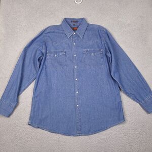 Canyon Guide Outfitters Shirt Mens XL Blue Pearl Snap Denim Western Cowboy Rodeo
